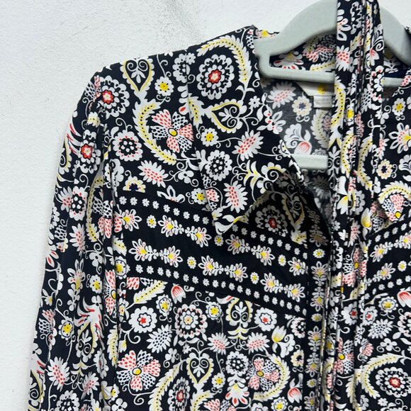 Boden black white yellow Floral Button-Down Long-Sleeve Shirt Dress 12R - Picture 8 of 10